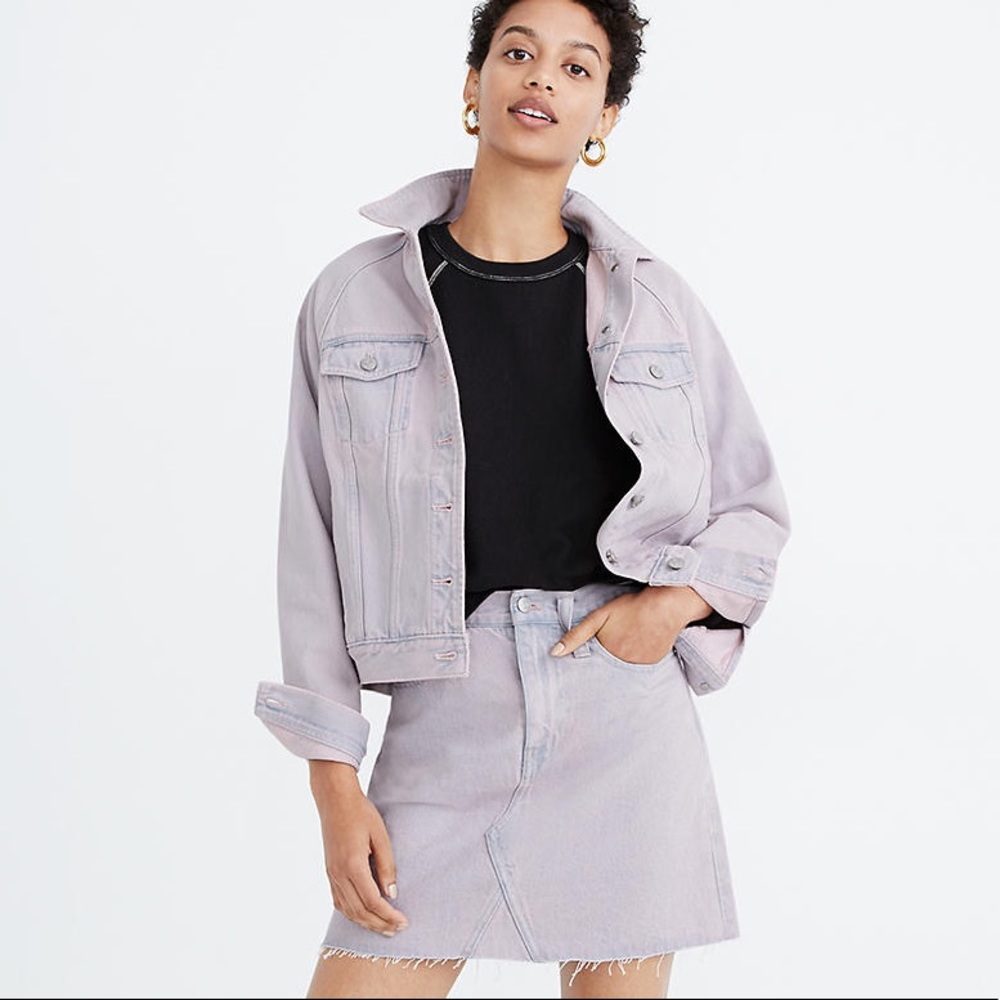Madewell Rigid Denim A-Line Mini Raw Hem Skirt Overdyed Lilac 28